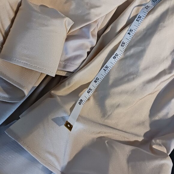 NWT, Cynthia & Sahar XL Luz, One-Shoulder Stretch Satin Mermaid Dress, Champagne - Picture 13 of 13